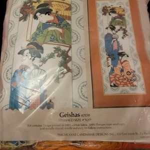 Vintage Something Special Long Stitch Crewel Embroidery Kit Geishas 9"x27" RARE